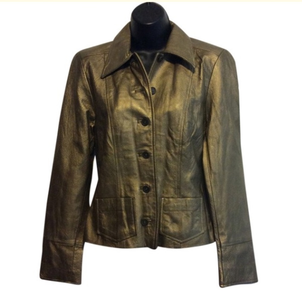 Finity Studio Gold Leather Jacket - Picture 2 of 7
